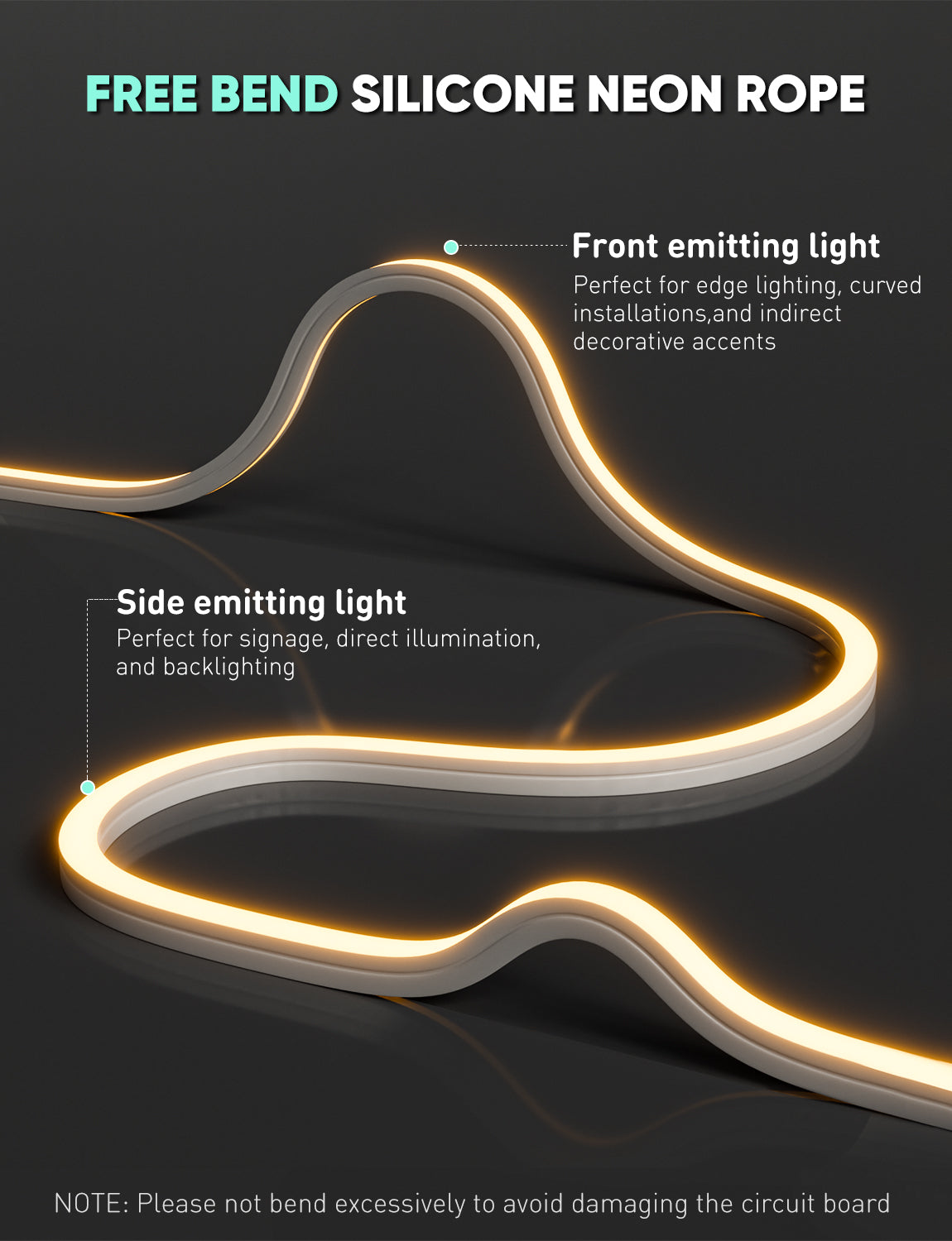 GZBtech 120V LED Neon Rope Lights, 3D Top & Side Free Bend 2800K Warm White Neon Strip, 122+LM/FT Diver-Free IP65 Rope Lighting for Indoor Outdoor Decoration
