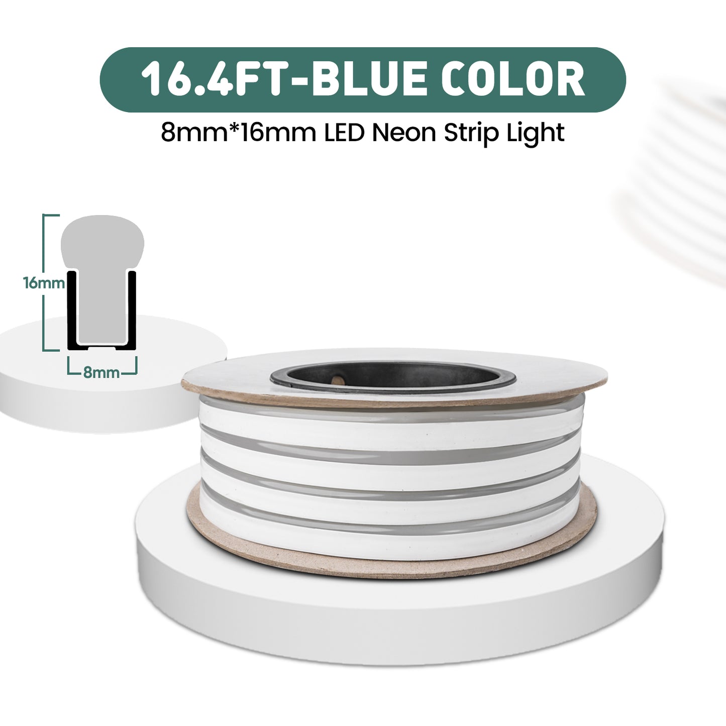 GZBtech Flexible Blue LED Rope Light 16FT to 131FT,  Waterproof blue neon rope Light, 120 LEDs/M Cuttable Connectable Neon Lighting for Indoor Outdoor Home Decor/Commercial Building Use.