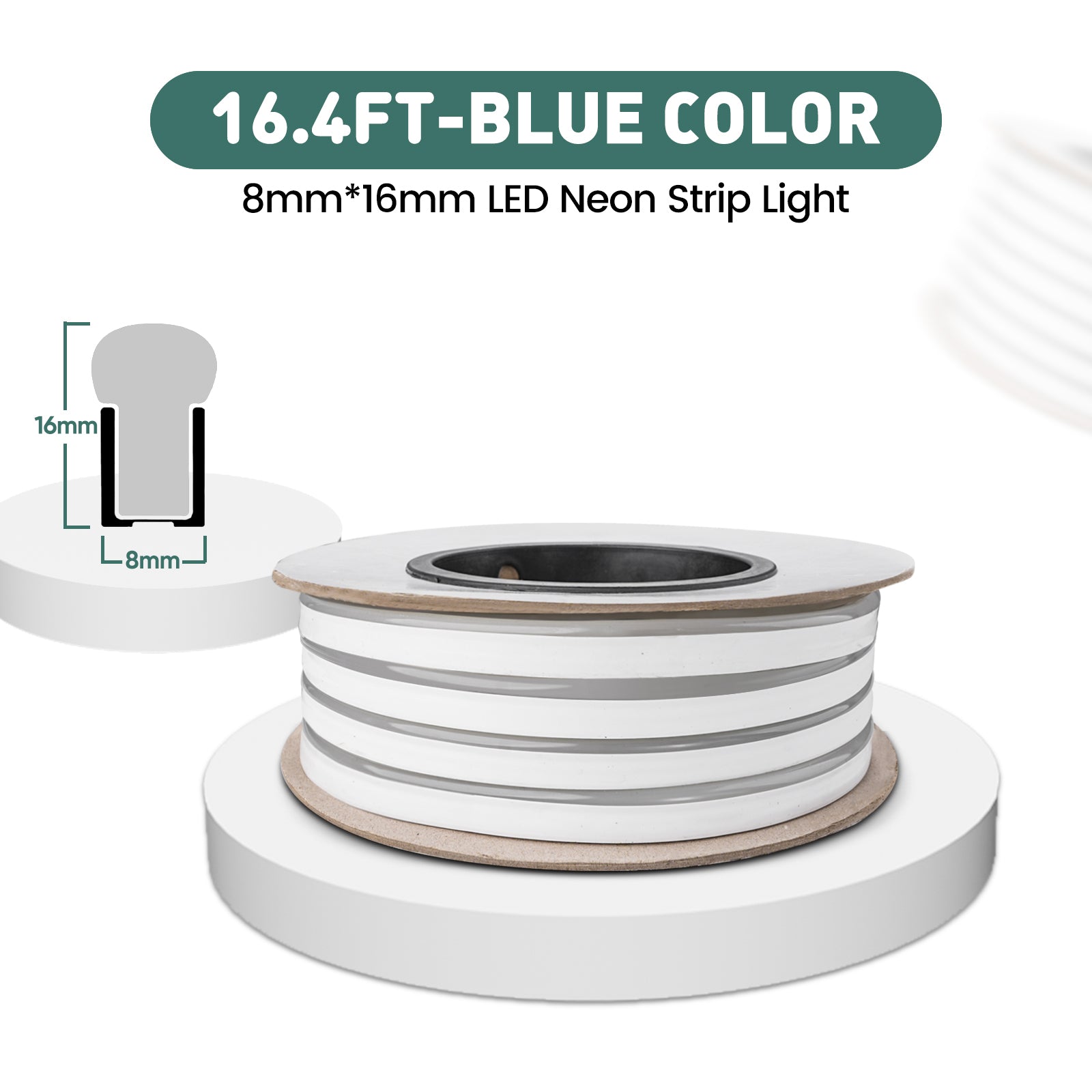 GZBtech Flexible Blue LED Rope Light 16FT to 131FT,  Waterproof blue neon rope Light, 120 LEDs/M Cuttable Connectable Neon Lighting for Indoor Outdoor Home Decor/Commercial Building Use.