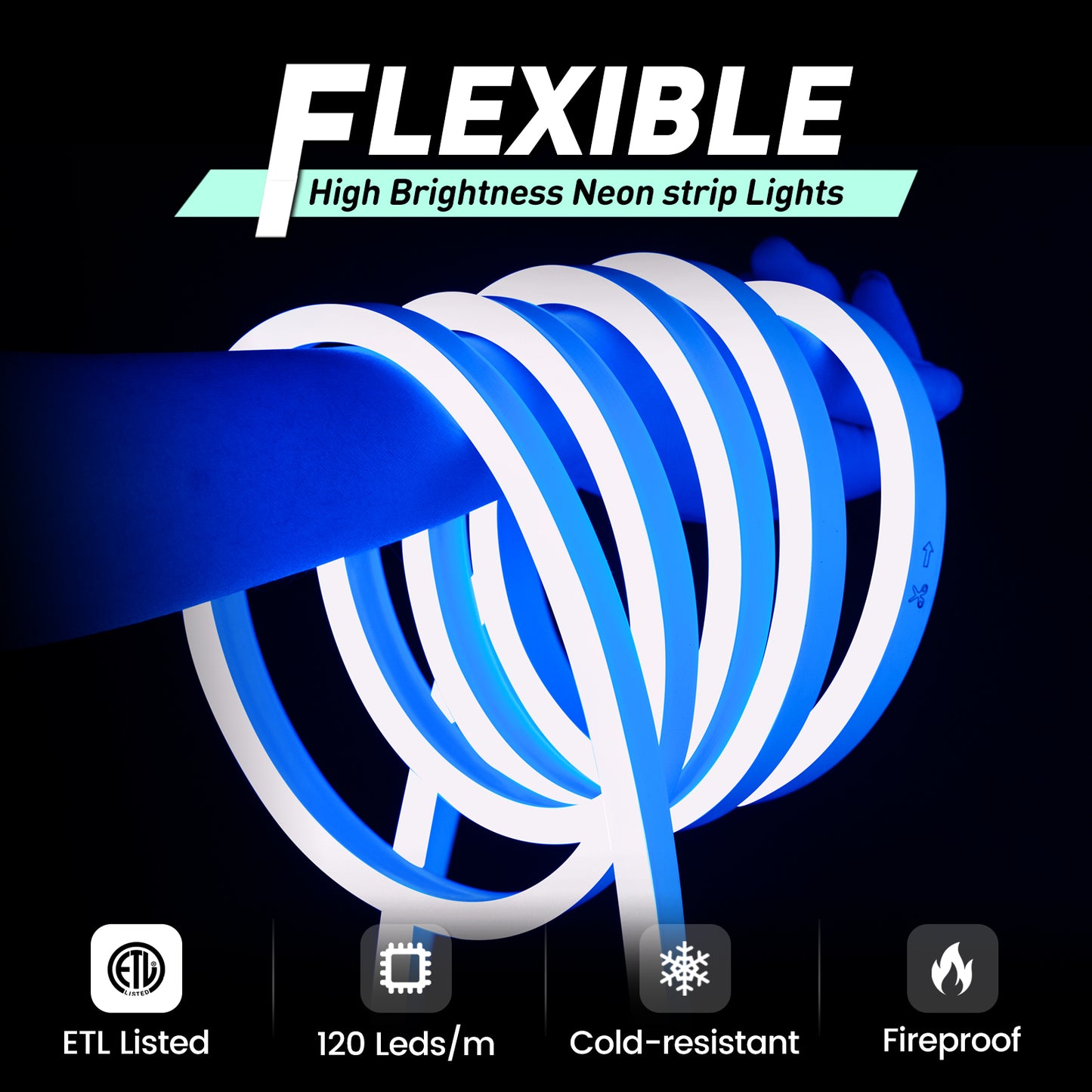 GZBtech Flexible Blue LED Rope Light 16FT to 131FT,  Waterproof blue neon rope Light, 120 LEDs/M Cuttable Connectable Neon Lighting for Indoor Outdoor Home Decor/Commercial Building Use.
