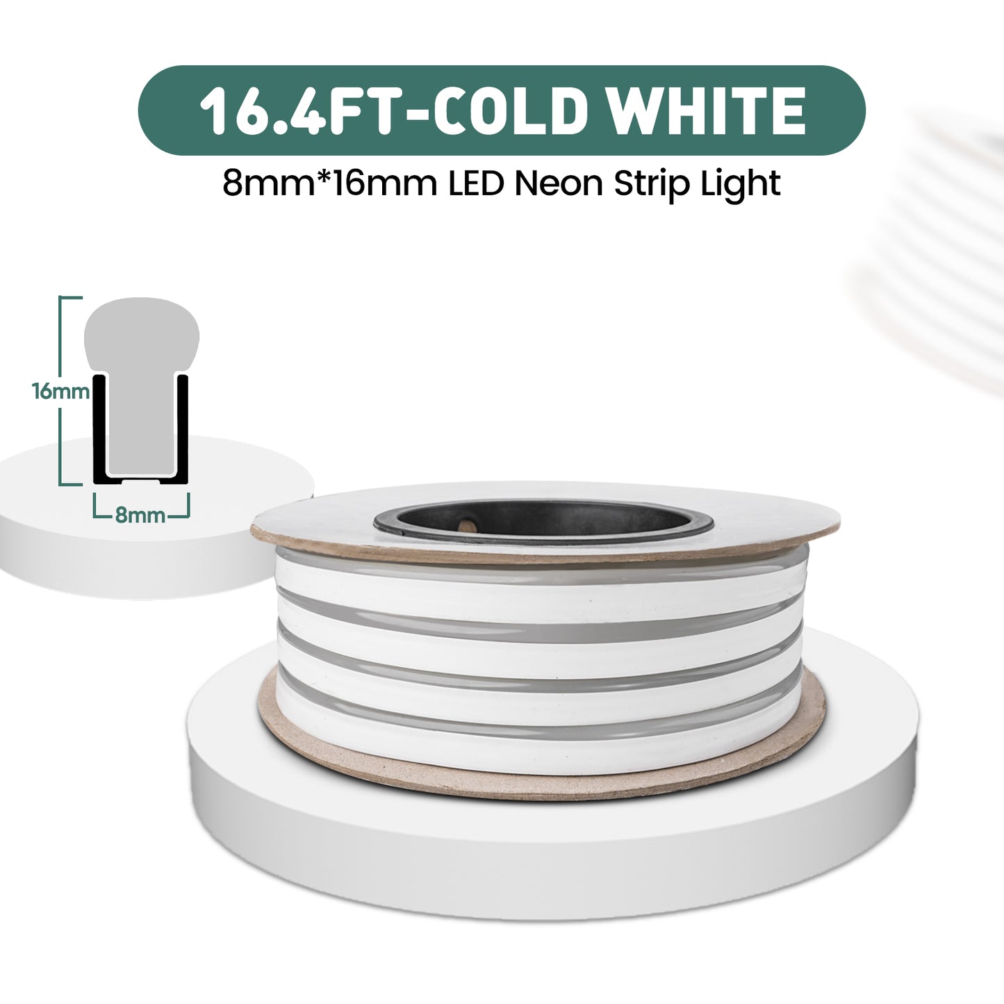 GZBtech Flexible LED Neon Rope Lights cool white, Waterproof Neon Strip Light, 120 LEDs/M Cuttable Connectable Led Neon Lighting for Indoor Outdoor Home Decor/Commercial Building Use.