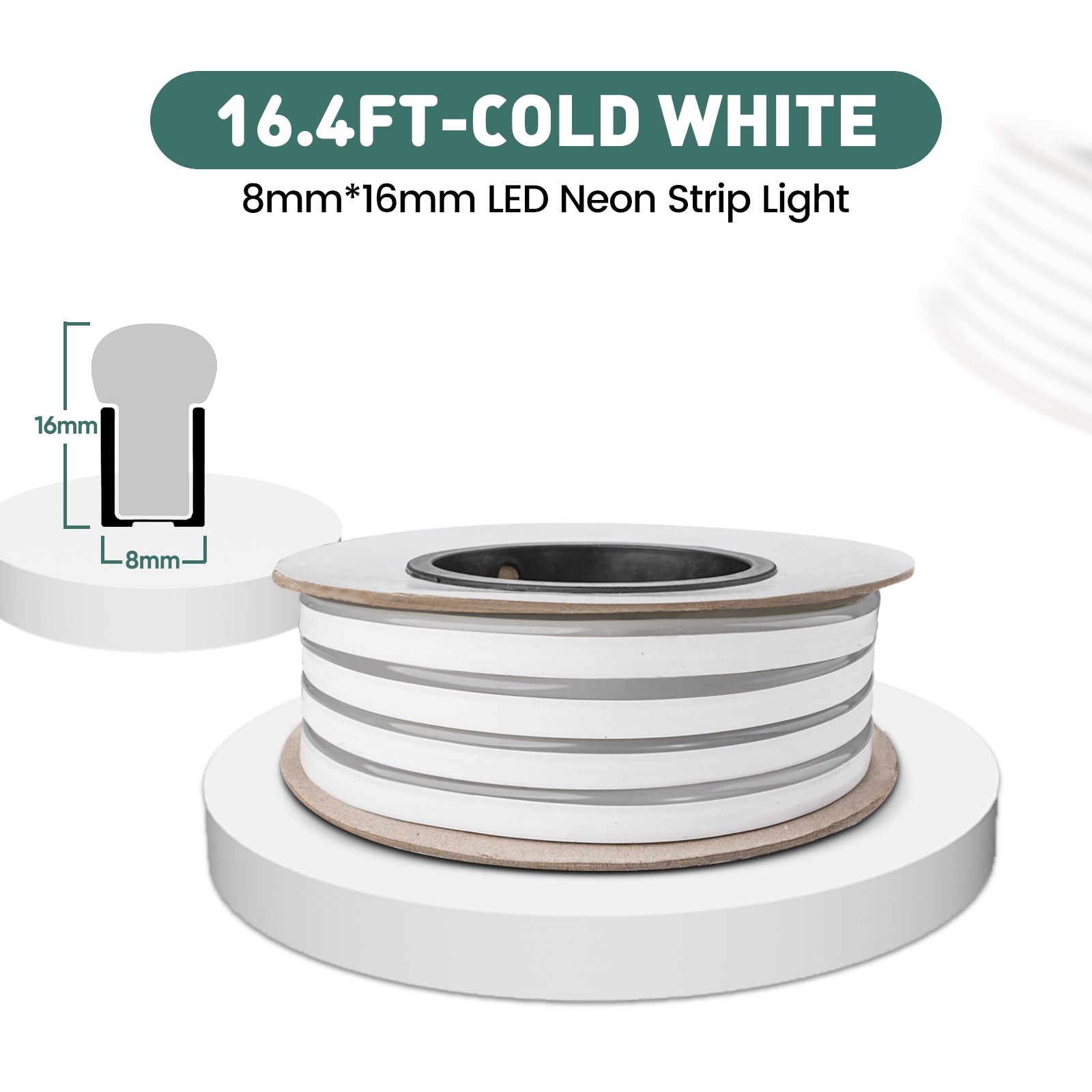 GZBtech Flexible LED Neon Rope Lights cool white, Waterproof Neon Strip Light, 120 LEDs/M Cuttable Connectable Led Neon Lighting for Indoor Outdoor Home Decor/Commercial Building Use.