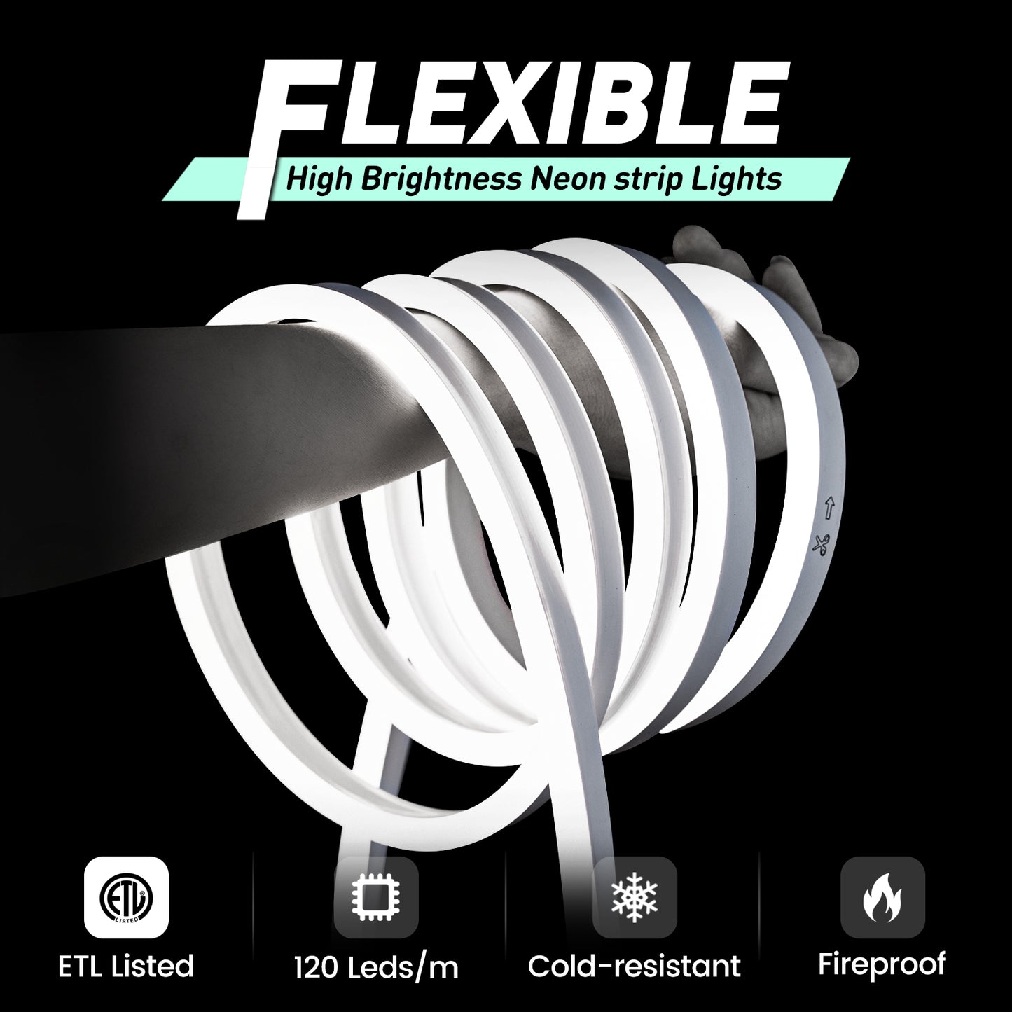 GZBtech Flexible LED Neon Rope Lights cool white, Waterproof Neon Strip Light, 120 LEDs/M Cuttable Connectable Led Neon Lighting for Indoor Outdoor Home Decor/Commercial Building Use.