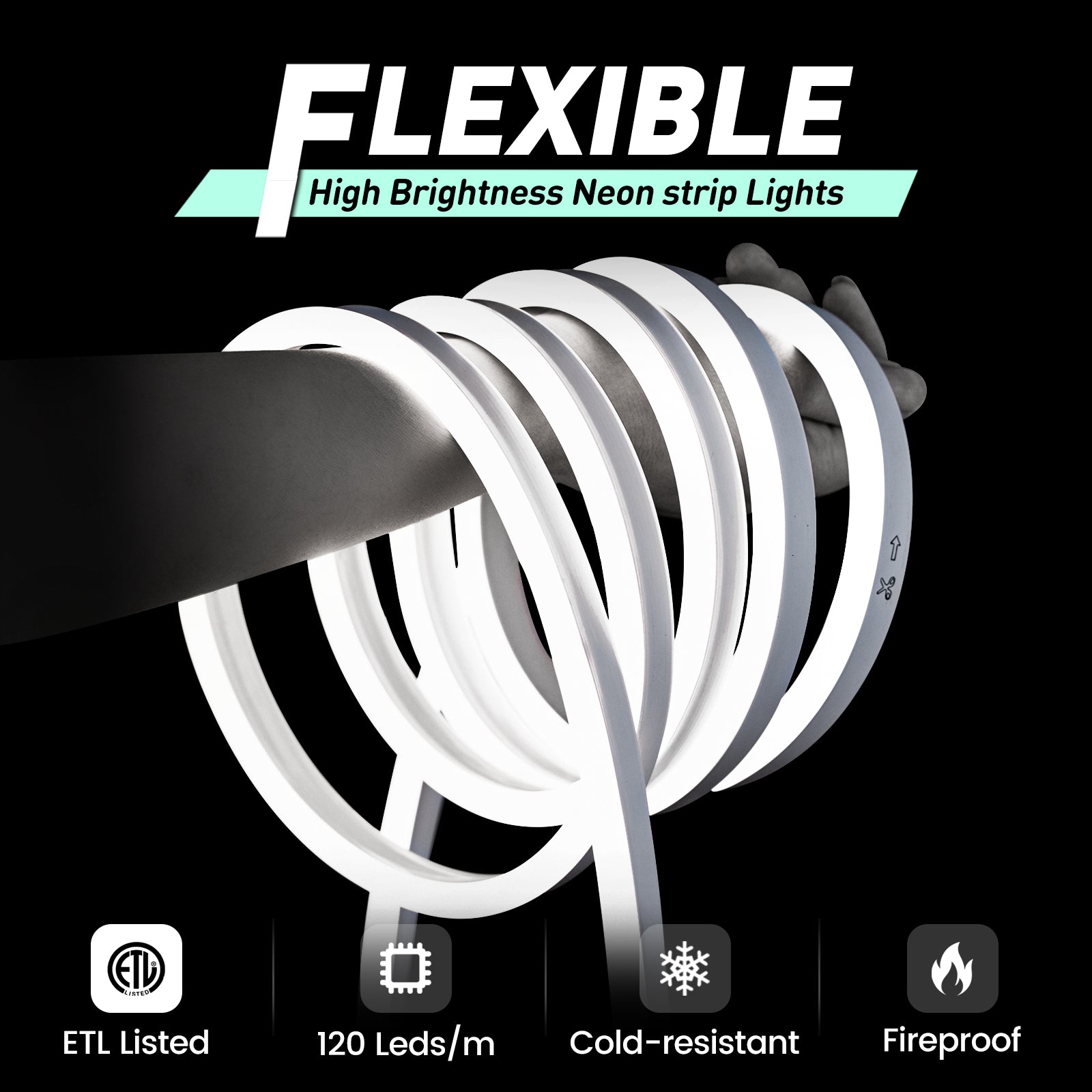 GZBtech Flexible LED Neon Rope Lights cool white, Waterproof Neon Strip Light, 120 LEDs/M Cuttable Connectable Led Neon Lighting for Indoor Outdoor Home Decor/Commercial Building Use.