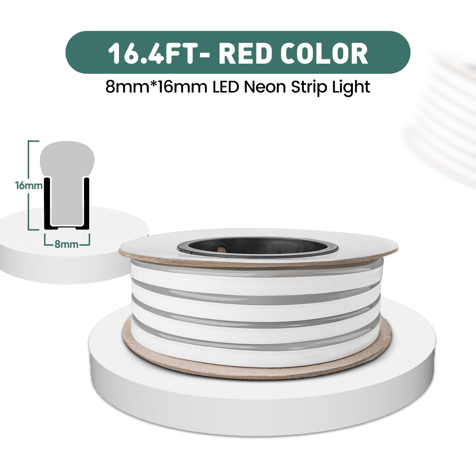 GZBtech Flexible Red LED Rope Light, Waterproof Neon Strip Light, 120 LEDs/M Cuttable Connectable Red Neon Lighting for Indoor Outdoor Home Decor/Commercial Building Use.