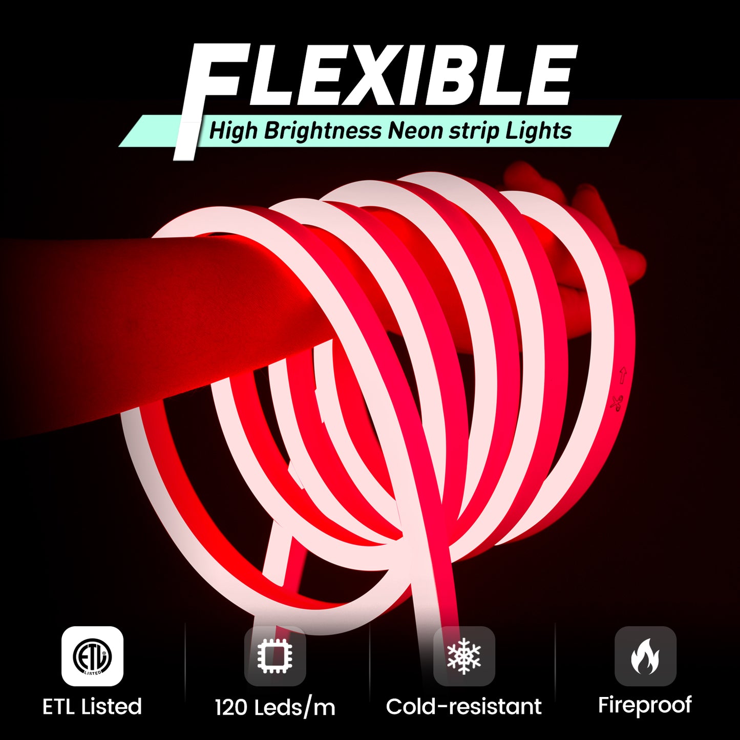 GZBtech Flexible Red LED Rope Light, Waterproof Neon Strip Light, 120 LEDs/M Cuttable Connectable Red Neon Lighting for Indoor Outdoor Home Decor/Commercial Building Use.