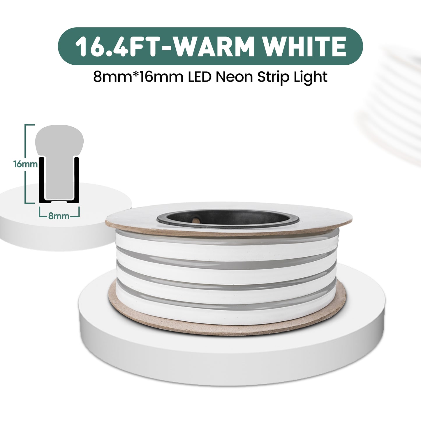 GZBtech Flexible LED Neon Rope Lights warm white 2600K, Waterproof Neon Strip Light, 120 LEDs/M Cuttable Connectable Neon Lighting for Indoor Outdoor Home Decor/Commercial Building Use.