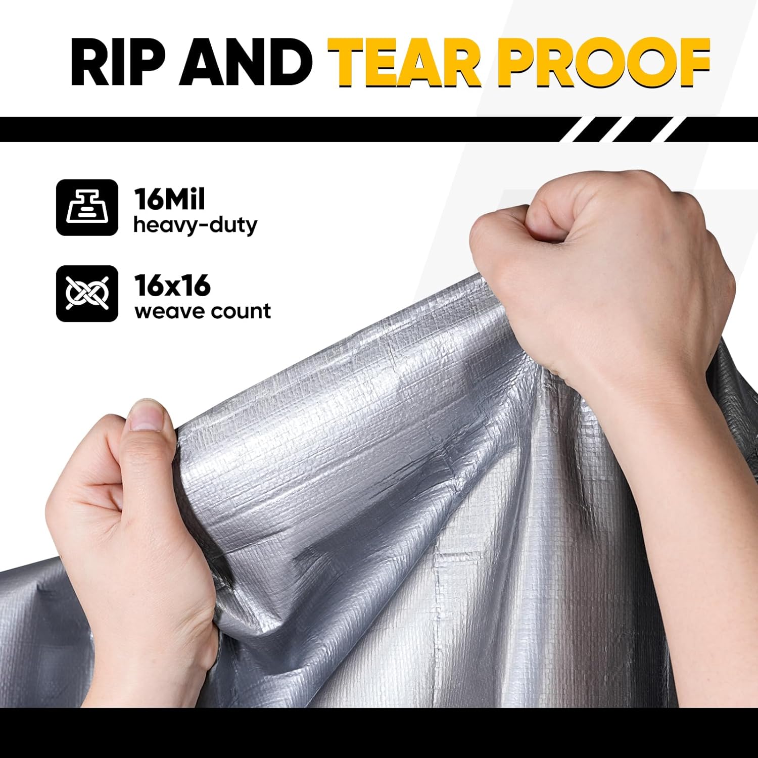 GZBtech Waterproof Tarp 16 Mil Heavy Duty Tarp 11 Sizes Silver&Black, Waterproof Thick Silver&Black Plastic for Outdoor Patio Yard Use, UV Resistant Tarps.