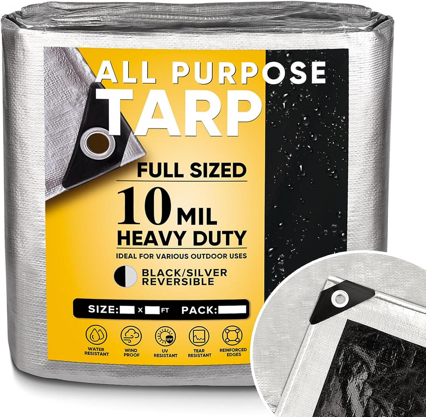 GZBtech 10 Mil Heavy Duty Tarp Large Tarp 12 Sizes, Waterproof Thick Silver black Tarpaulin Cover for Outdoor Garden Use, UV Resistant, Tear Proof Poly Tarps.