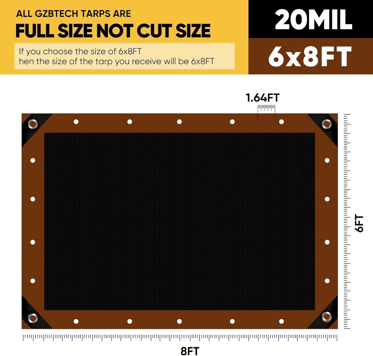 GZBtech 20 Mil Super Heavy Duty Tarp 7 sizes, Waterproof Thick Tarp Brown&Black Outdoor Poly Tarps for Patio Garden Use, UV Resistant Ground Cover.