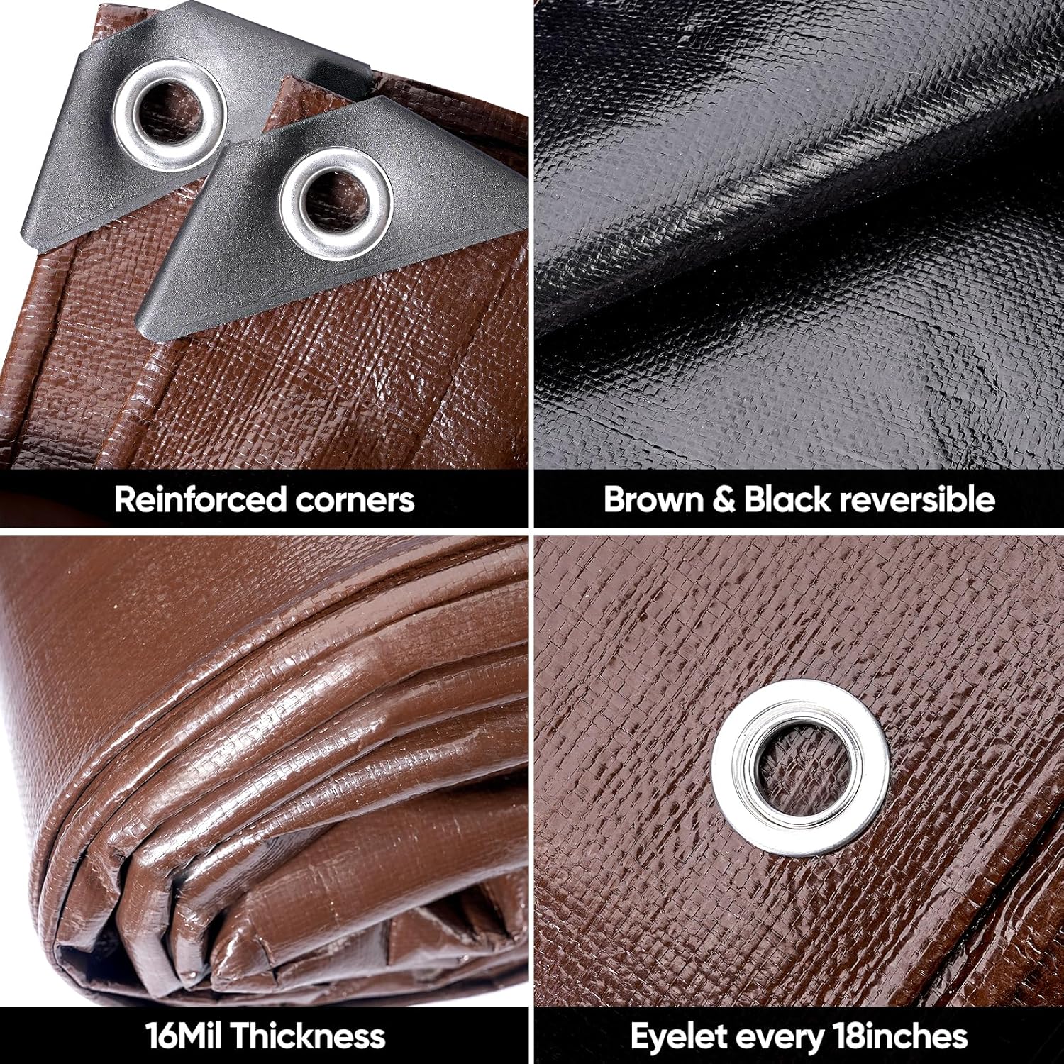 GZBtech 20 Mil Super Heavy Duty Tarp 7 sizes, Waterproof Thick Tarp Brown&Black Outdoor Poly Tarps for Patio Garden Use, UV Resistant Ground Cover.