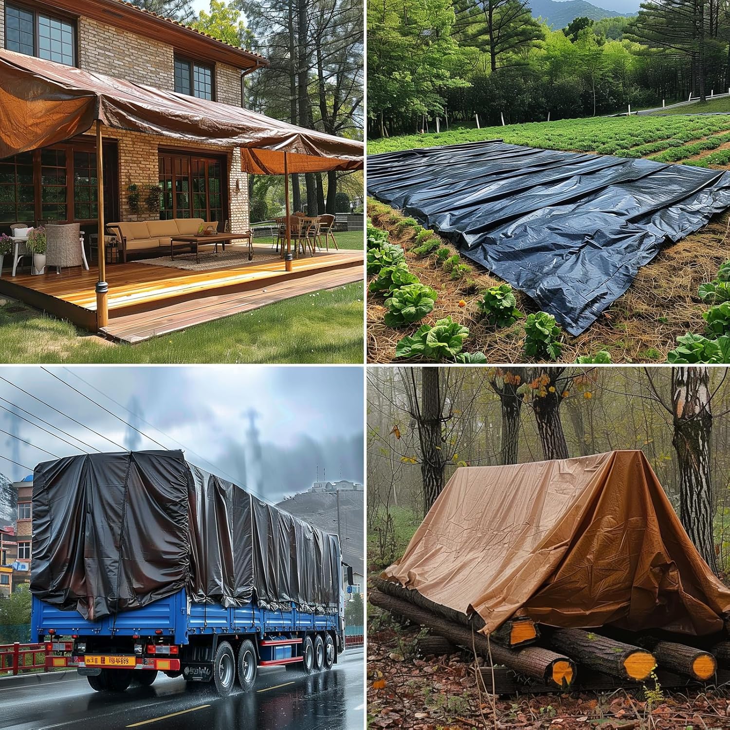 GZBtech 20 Mil Super Heavy Duty Tarp 7 sizes, Waterproof Thick Tarp Brown&Black Outdoor Poly Tarps for Patio Garden Use, UV Resistant Ground Cover.