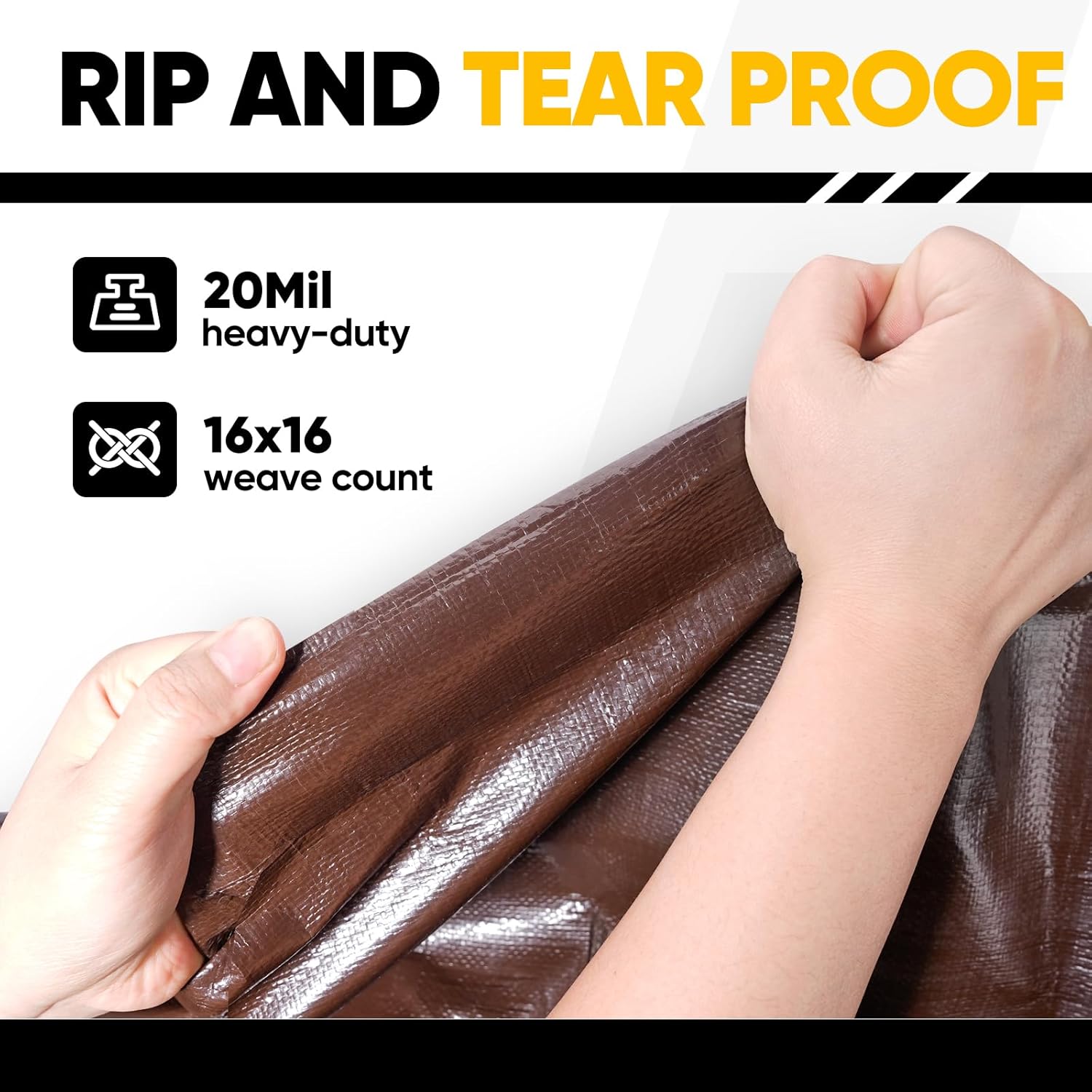 GZBtech 20 Mil Super Heavy Duty Tarp 7 sizes, Waterproof Thick Tarp Brown&Black Outdoor Poly Tarps for Patio Garden Use, UV Resistant Ground Cover.