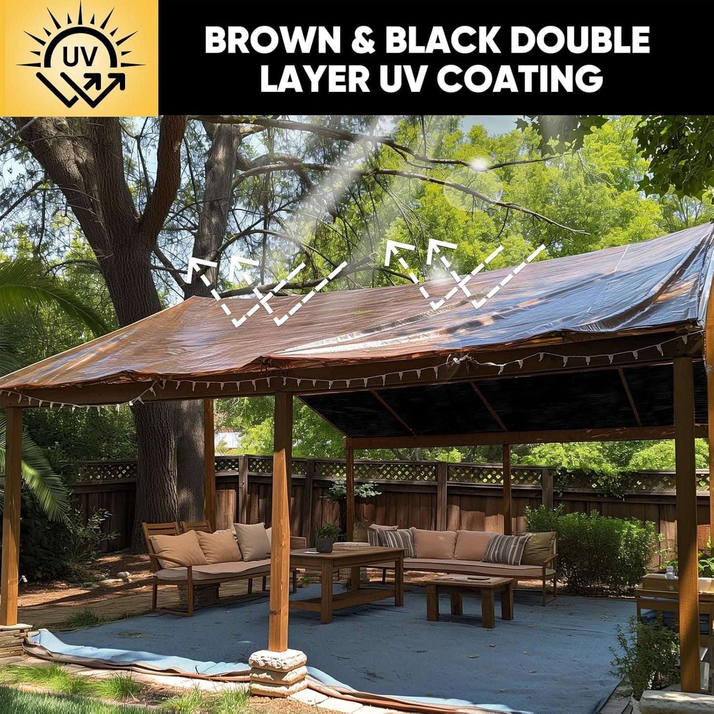 GZBtech 20 Mil Super Heavy Duty Tarp 7 sizes, Waterproof Thick Tarp Brown&Black Outdoor Poly Tarps for Patio Garden Use, UV Resistant Ground Cover.