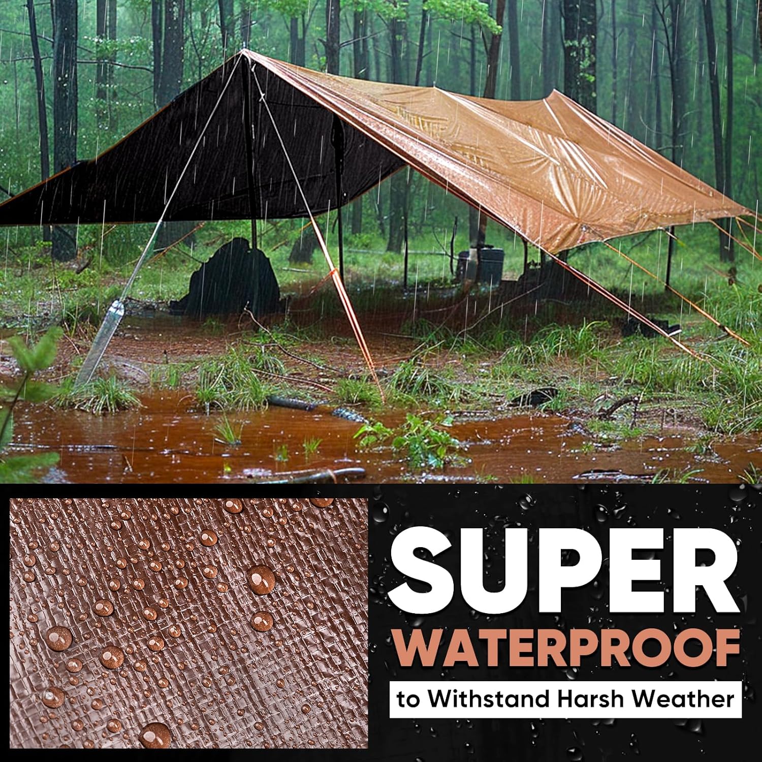 GZBtech 20 Mil Super Heavy Duty Tarp 7 sizes, Waterproof Thick Tarp Brown&Black Outdoor Poly Tarps for Patio Garden Use, UV Resistant Ground Cover.