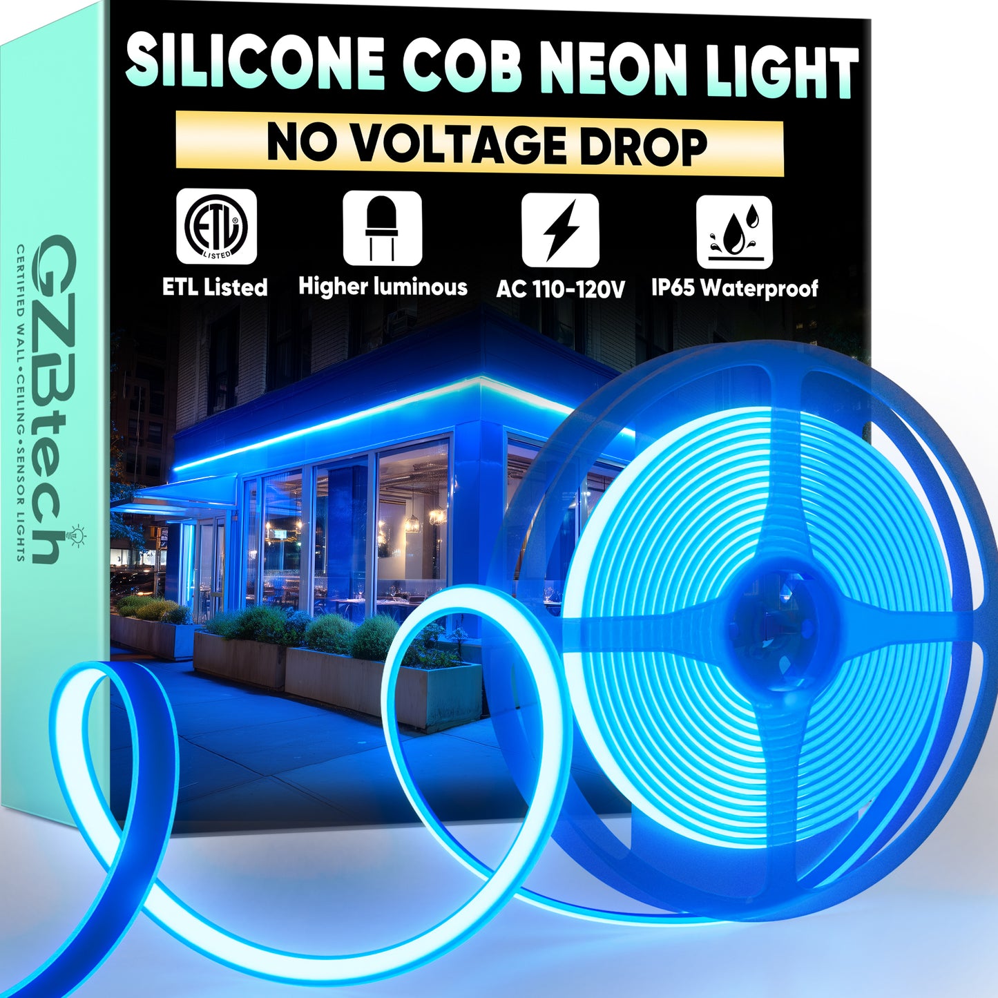120V ETL Listed COB Neon Rope Lights Blue Color Ultra Bright 286LEDs/M