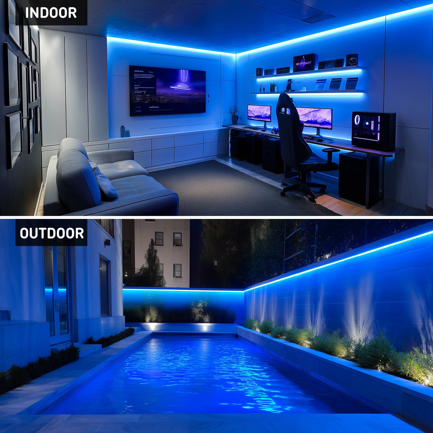 120V ETL Listed COB Neon Rope Lights Blue Color Ultra Bright 286LEDs/M