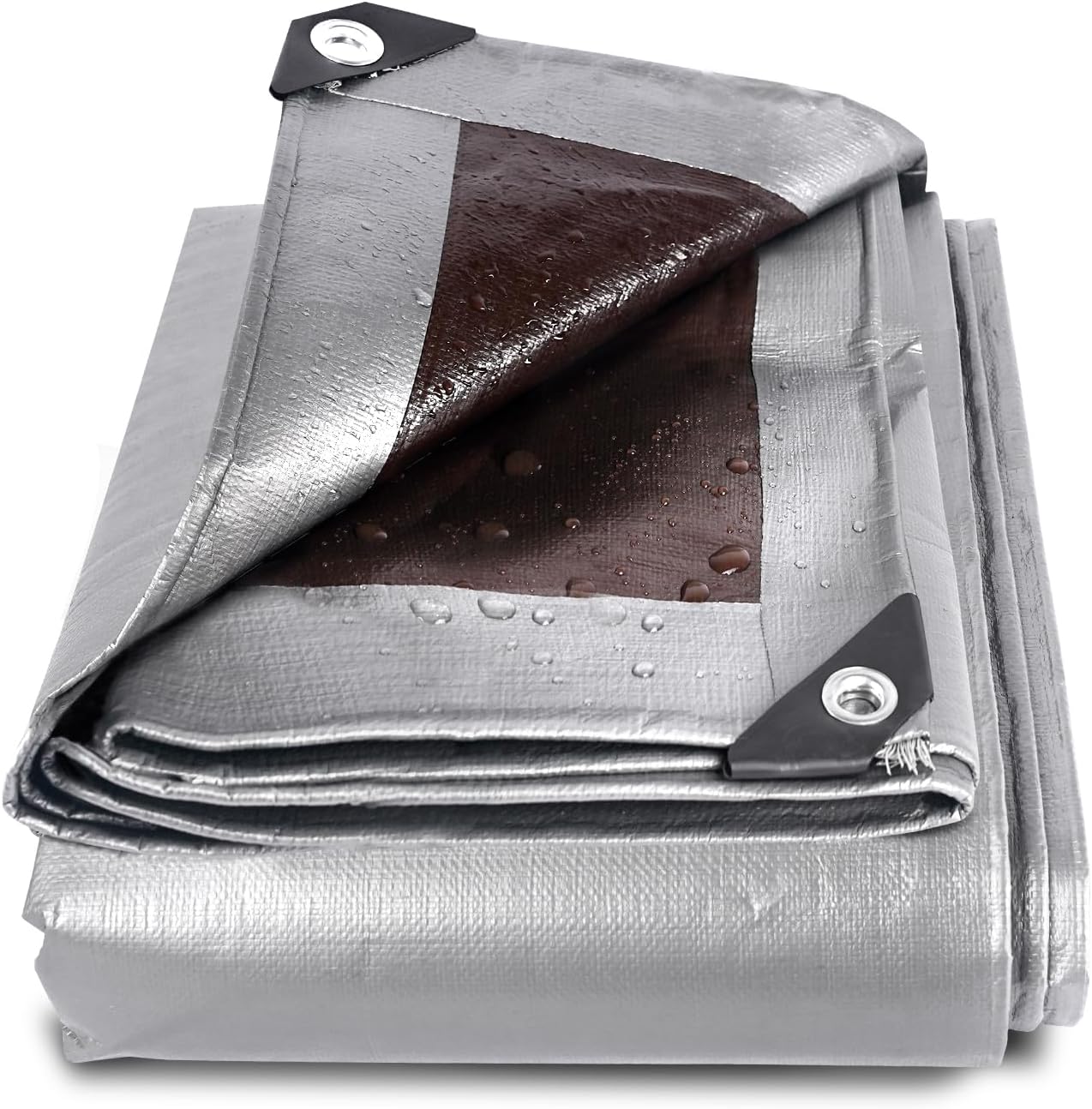 GZBtech Waterproof Tarp 16 Mil Heavy Duty Tarp 11 Sizes Silver&Brown, Waterproof Thick Plastic Ground Cover for Outdoor Patio Garden Yard Use, UV Resistant Poly Tarps.