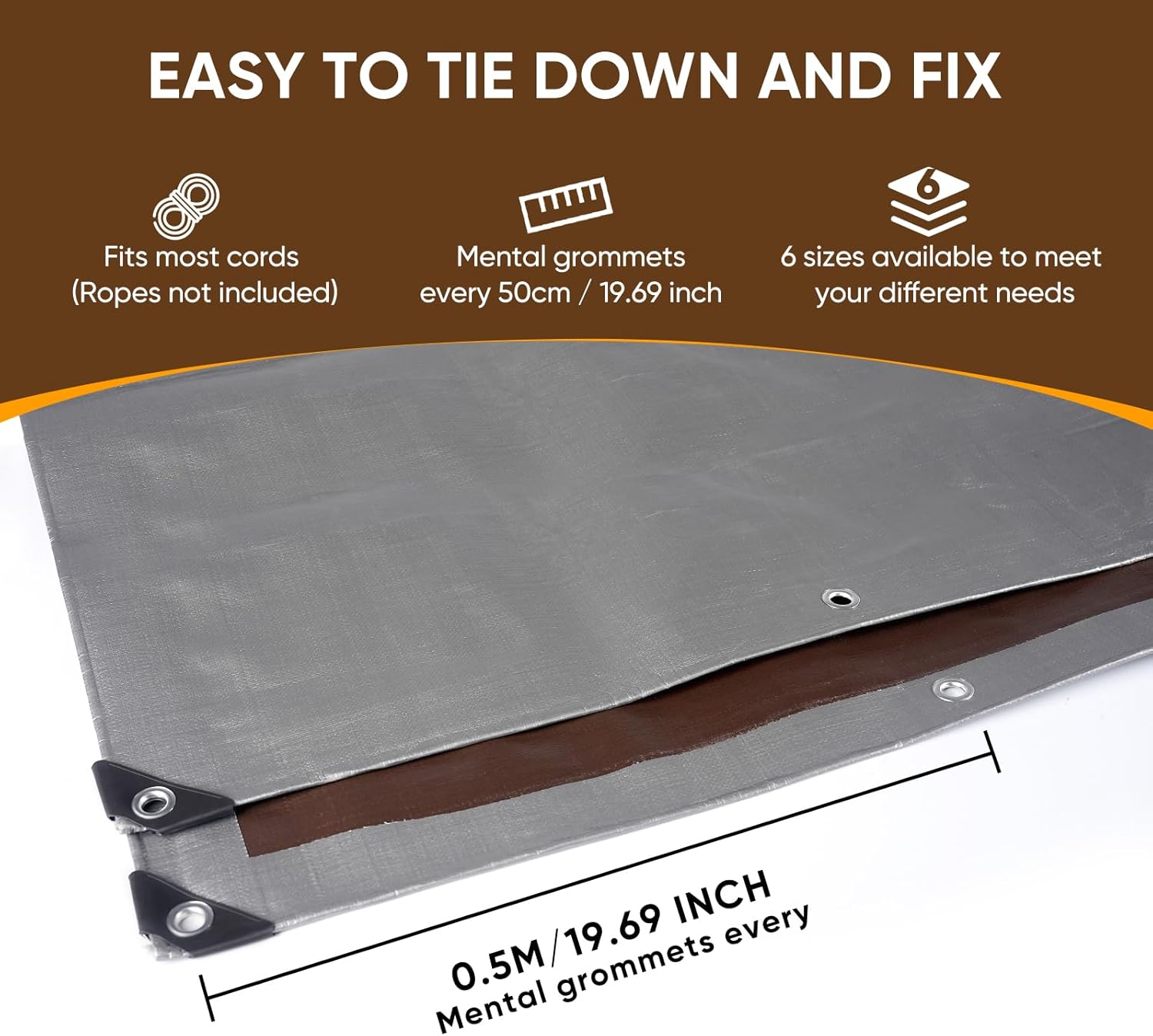 GZBtech Waterproof Tarp 16 Mil Heavy Duty Tarp 11 Sizes Silver&Brown, Waterproof Thick Plastic Ground Cover for Outdoor Patio Garden Yard Use, UV Resistant Poly Tarps.