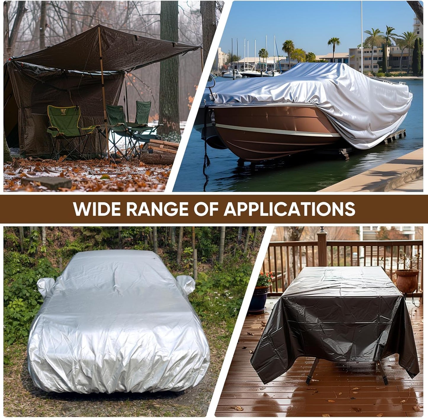 GZBtech Waterproof Tarp 16 Mil Heavy Duty Tarp 11 Sizes Silver&Brown, Waterproof Thick Plastic Ground Cover for Outdoor Patio Garden Yard Use, UV Resistant Poly Tarps.