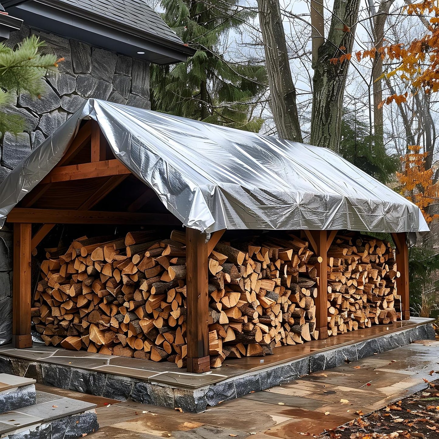 GZBtech Waterproof Tarp 16 Mil Heavy Duty Tarp 11 Sizes Silver&Brown, Waterproof Thick Plastic Ground Cover for Outdoor Patio Garden Yard Use, UV Resistant Poly Tarps.