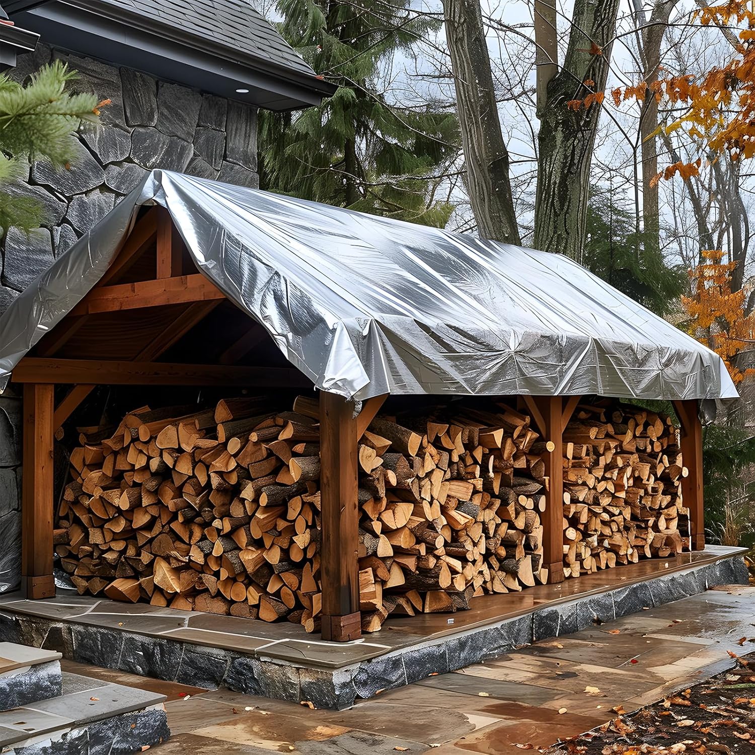 GZBtech Waterproof Tarp 16 Mil Heavy Duty Tarp 11 Sizes Silver&Brown, Waterproof Thick Plastic Ground Cover for Outdoor Patio Garden Yard Use, UV Resistant Poly Tarps.