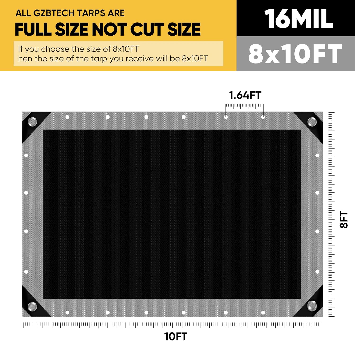 GZBtech Waterproof Tarp 16 Mil Heavy Duty Tarp 11 Sizes Silver&Black, Waterproof Thick  Plastic for Outdoor Patio Yard Use, UV Resistant Tarps.