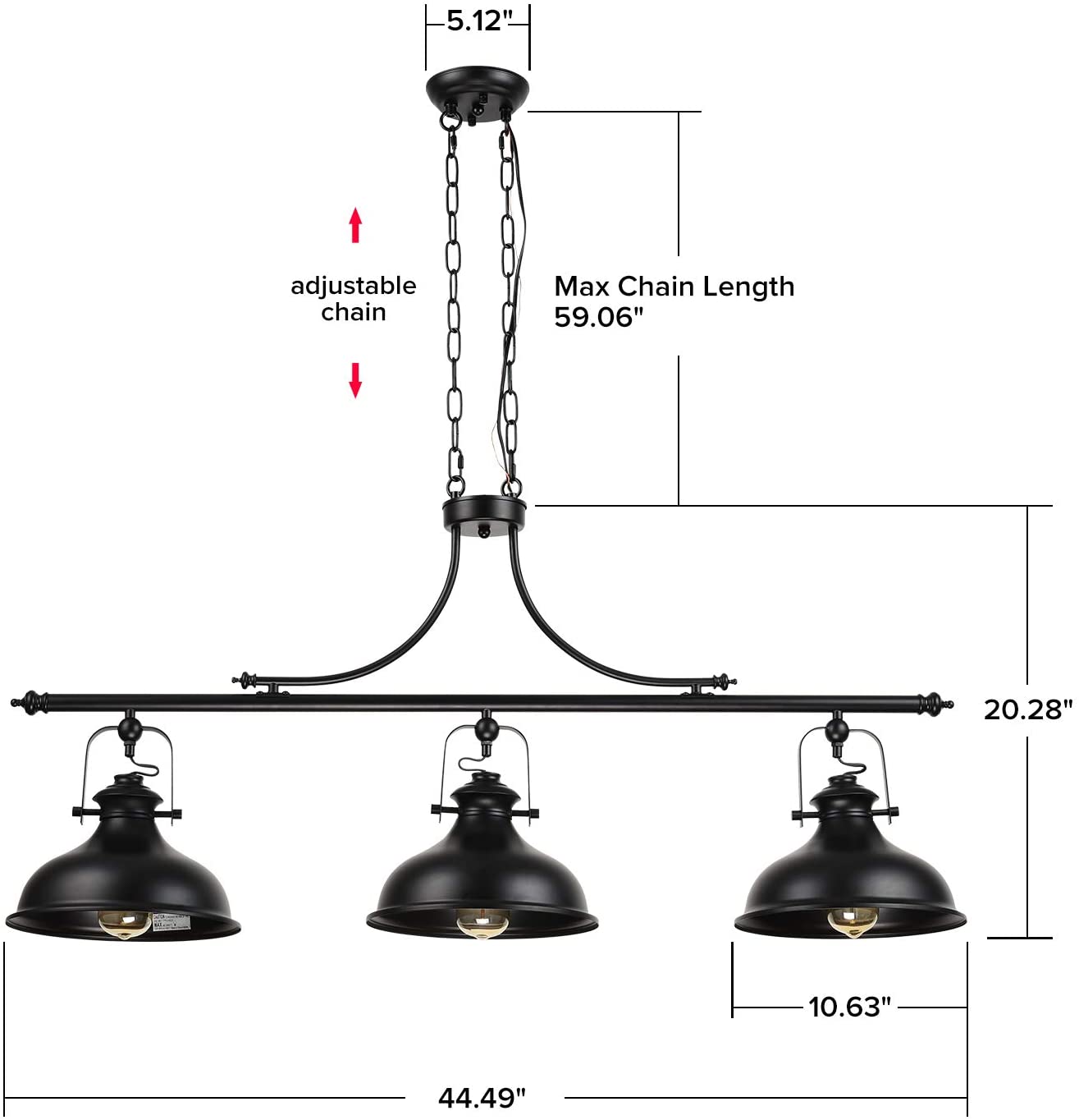 Kitchen Island Black Dome Pendant 3-Lights-3