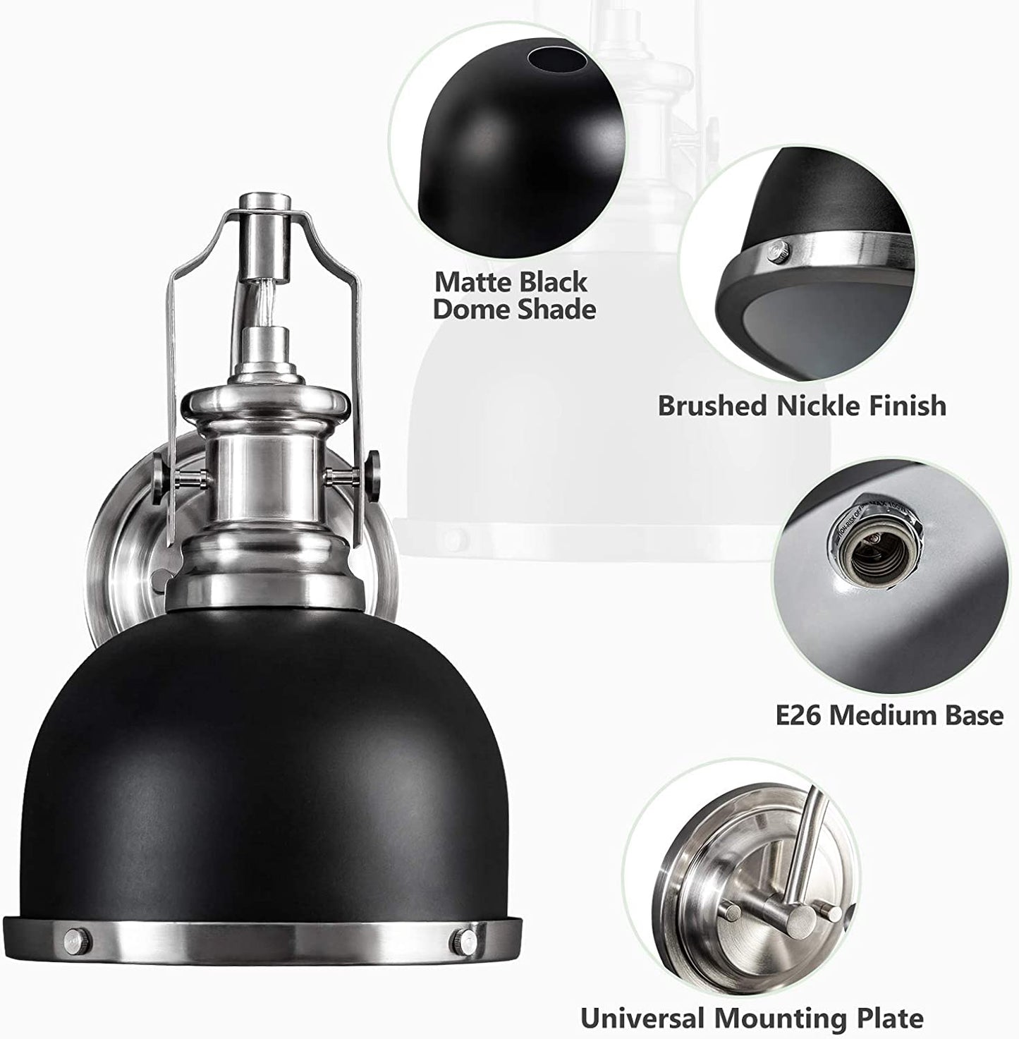GZBtech Metal Dome Black Vanity Light-3