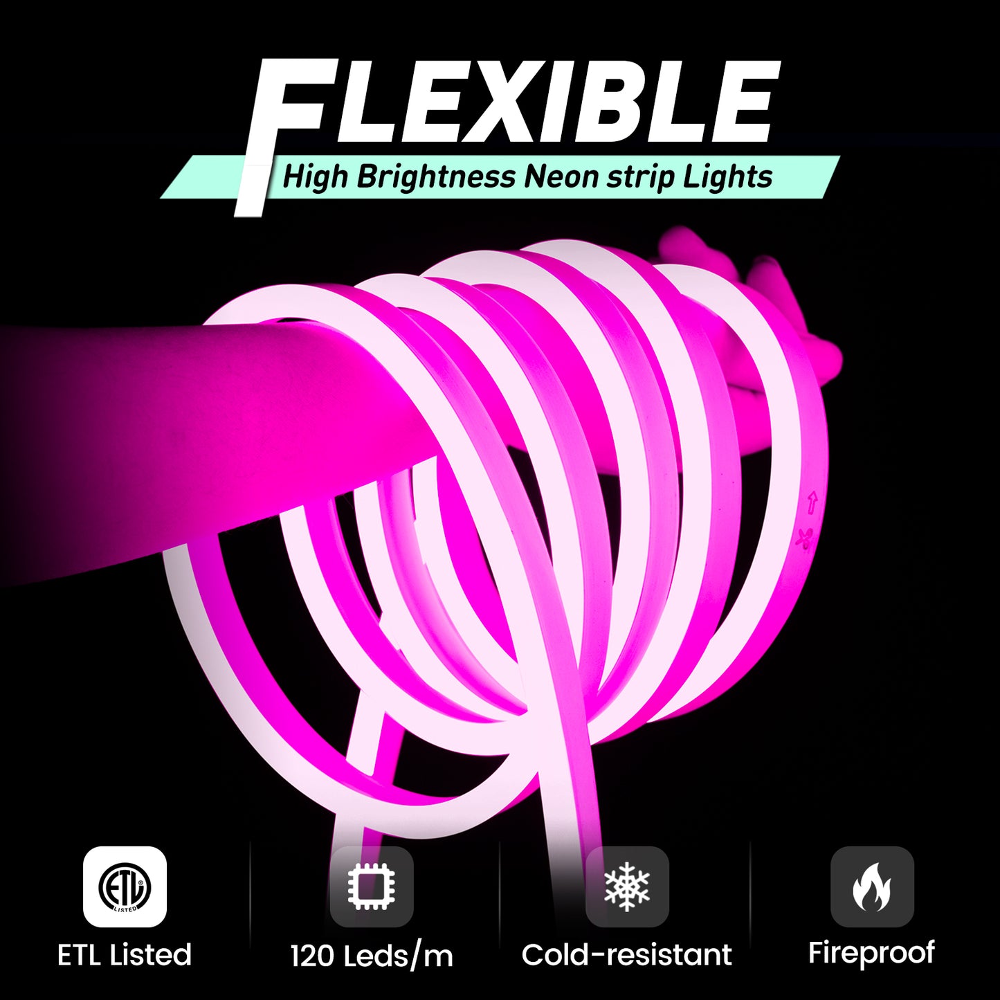 GZBtech 120V Flexible Pink LED Neon Rope Light