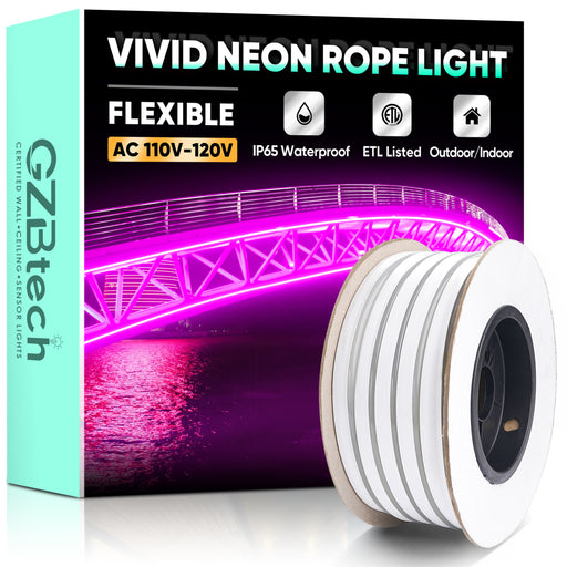 GZBtech 120V Flexible Pink LED Neon Rope Light