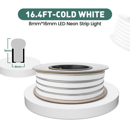 GZBtech Flexible LED Neon Rope Lights cool white, Waterproof Neon Strip Light, 120 LEDs/M Cuttable Connectable Led Neon Lighting for Indoor Outdoor Home Decor/Commercial Building Use.