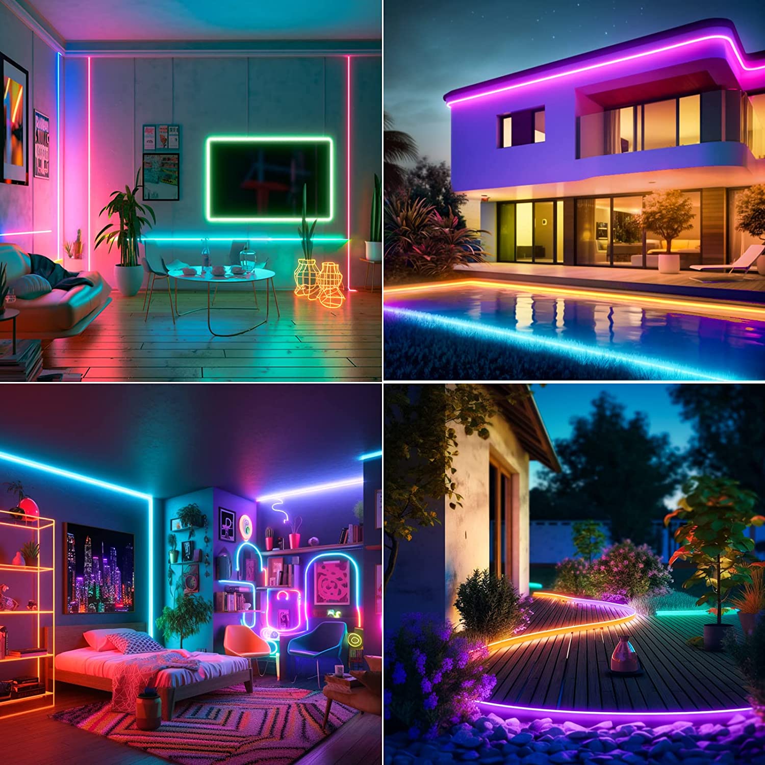 GZBtech RGB Neon Rope Lights, AC 110-120V Waterproof Color Changing LED Rope with Remote Controller, RGB Rope Lighting for Indoor Outdoor Commercial Use.