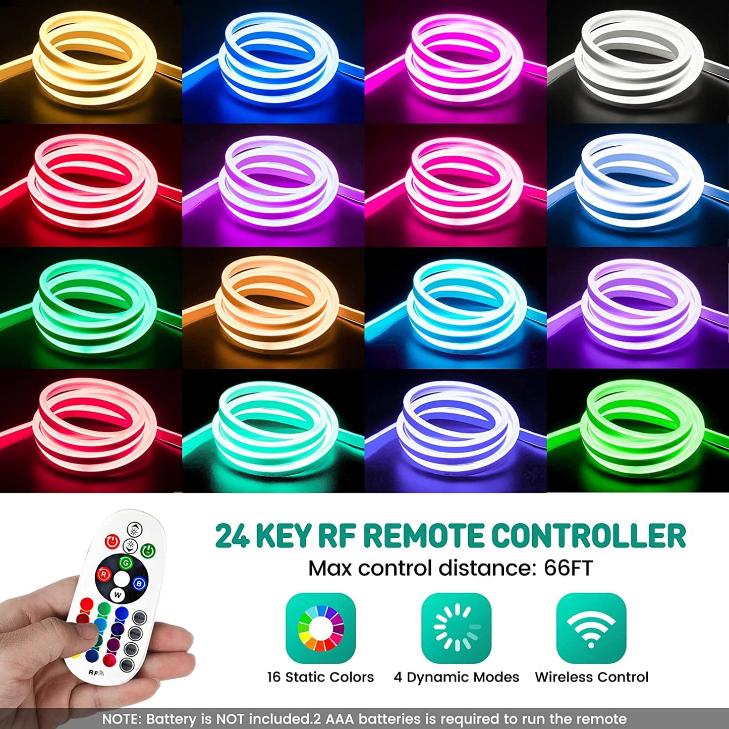 GZBtech RGB Neon Rope Lights, AC 110-120V Waterproof Color Changing LED Rope with Remote Controller, RGB Rope Lighting for Indoor Outdoor Commercial Use.ColorfulLights
