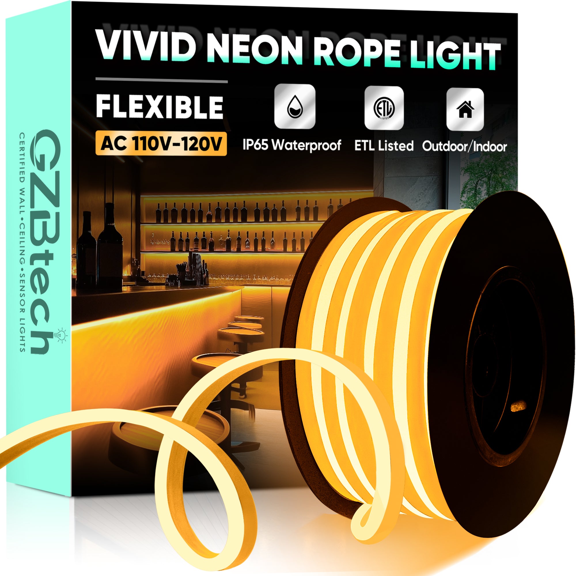 Amill Led Rope 120V ETL Listed Flexible-Amber Led Neon Rope Light, IP65, Cuttable ...