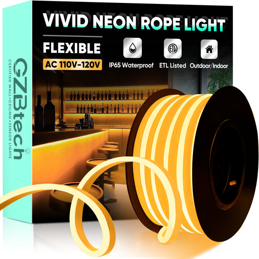 120V ETL Listed Flexible Amber Neon Rope Light Save Energy