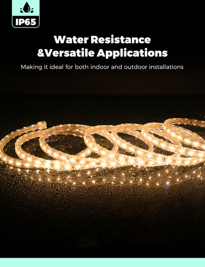 GZBtech AC120V LED Strip Lighting, 2800K Warm White IP65 Waterproof Outdoor Strip Lights, 60LEDs/M SMD2835 Cuttable, Connectable LED Rope Light.