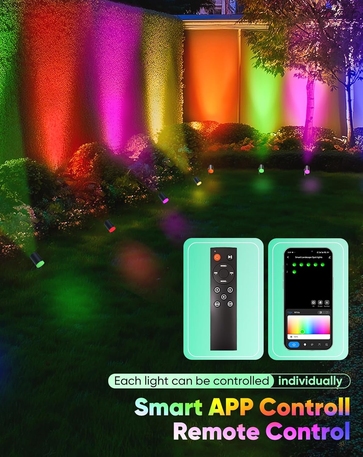 24V Smart RGB+CCT Landscape Spotlights - App & Voice Control, IP65