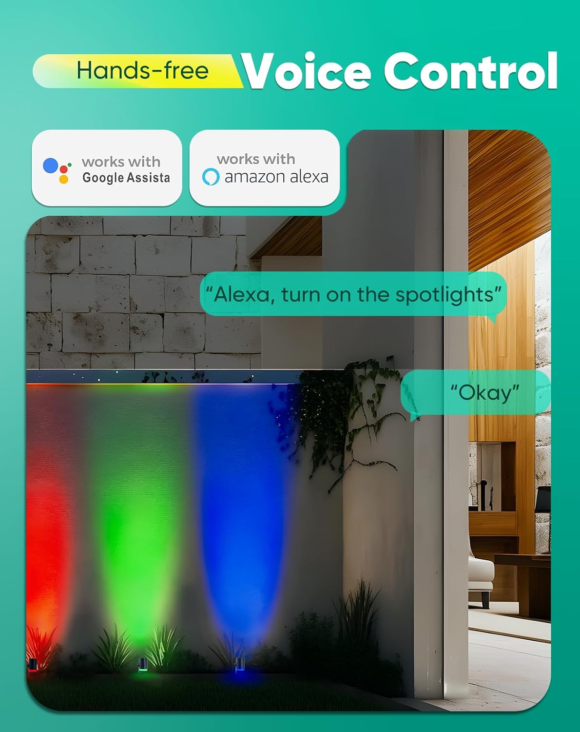 24V Smart RGB+CCT Landscape Spotlights - App & Voice Control, IP65