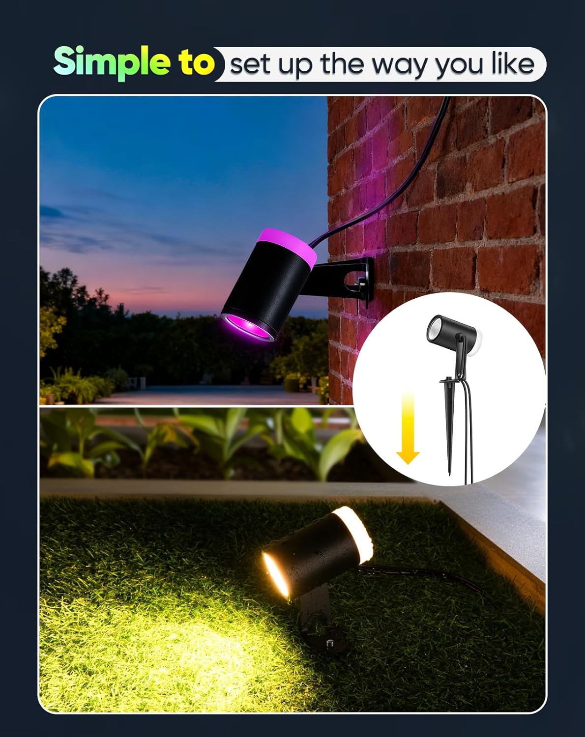 24V Smart RGB+CCT Landscape Spotlights - App & Voice Control, IP65
