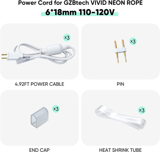 Power cord for 8*16mm Vivid LED Neon Rope Light