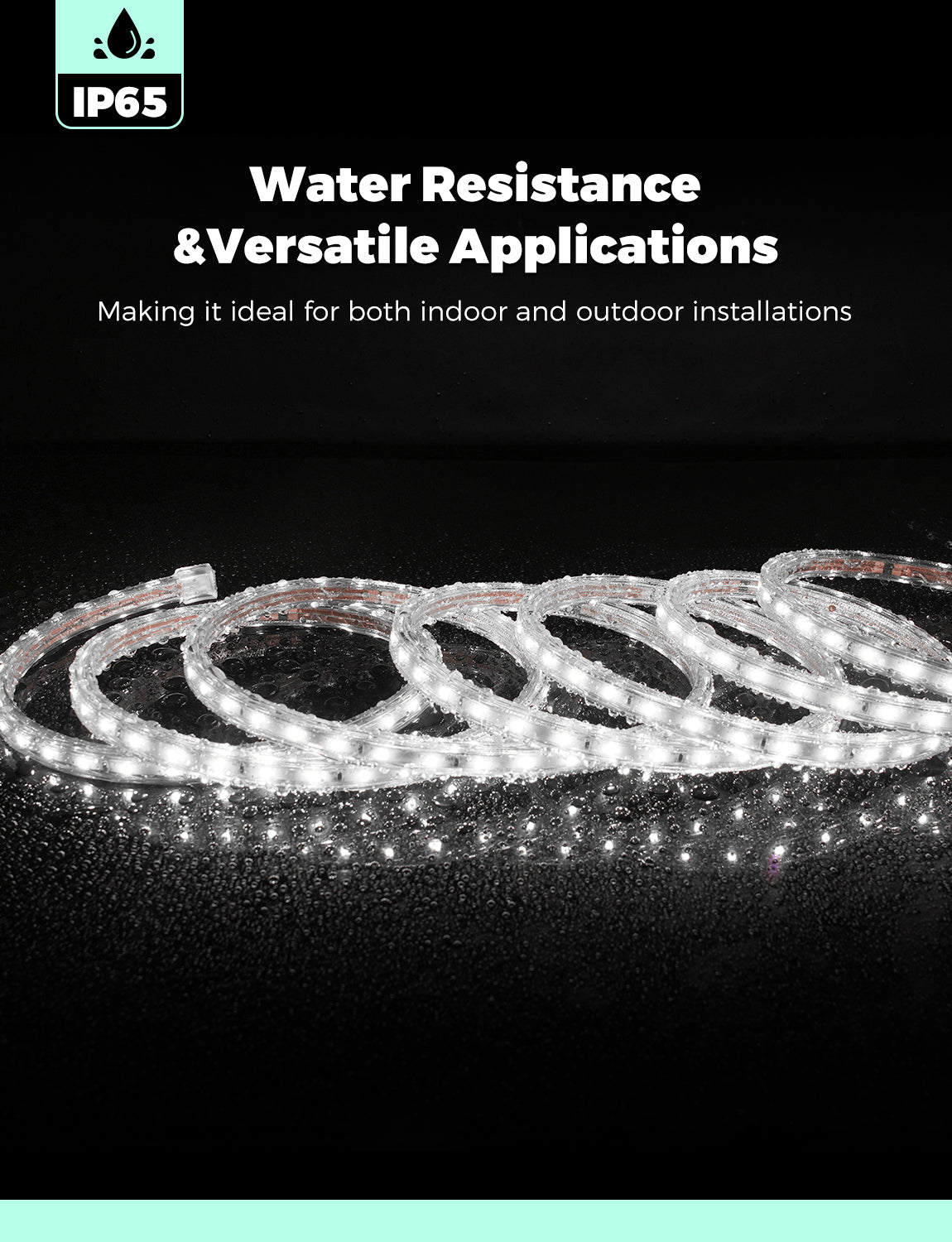 GZBtech AC 110-120V LED Strip Lighting, 16ft to 132ft 6000K Cool White IP65 Waterproof Outdoor Strip Lights, 60LEDs/M SMD2835 Cuttable &amp; Connectable LED Rope Light for Indoor Bedroom Outside Exterior.