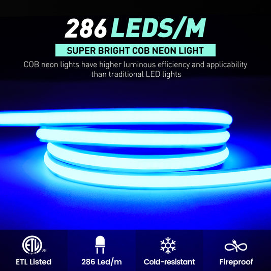 120V ETL Listed COB Neon Rope Lights Blue Color Ultra Bright 286LEDs/M
