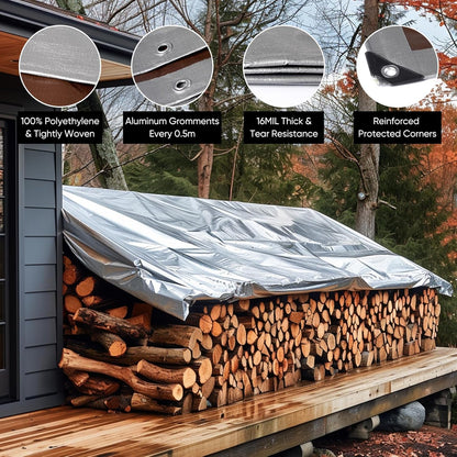 GZBtech Waterproof Tarp 16 Mil Heavy Duty Tarp 11 Sizes Silver&Brown, Waterproof Thick Plastic Ground Cover for Outdoor Patio Garden Yard Use, UV Resistant Poly Tarps.