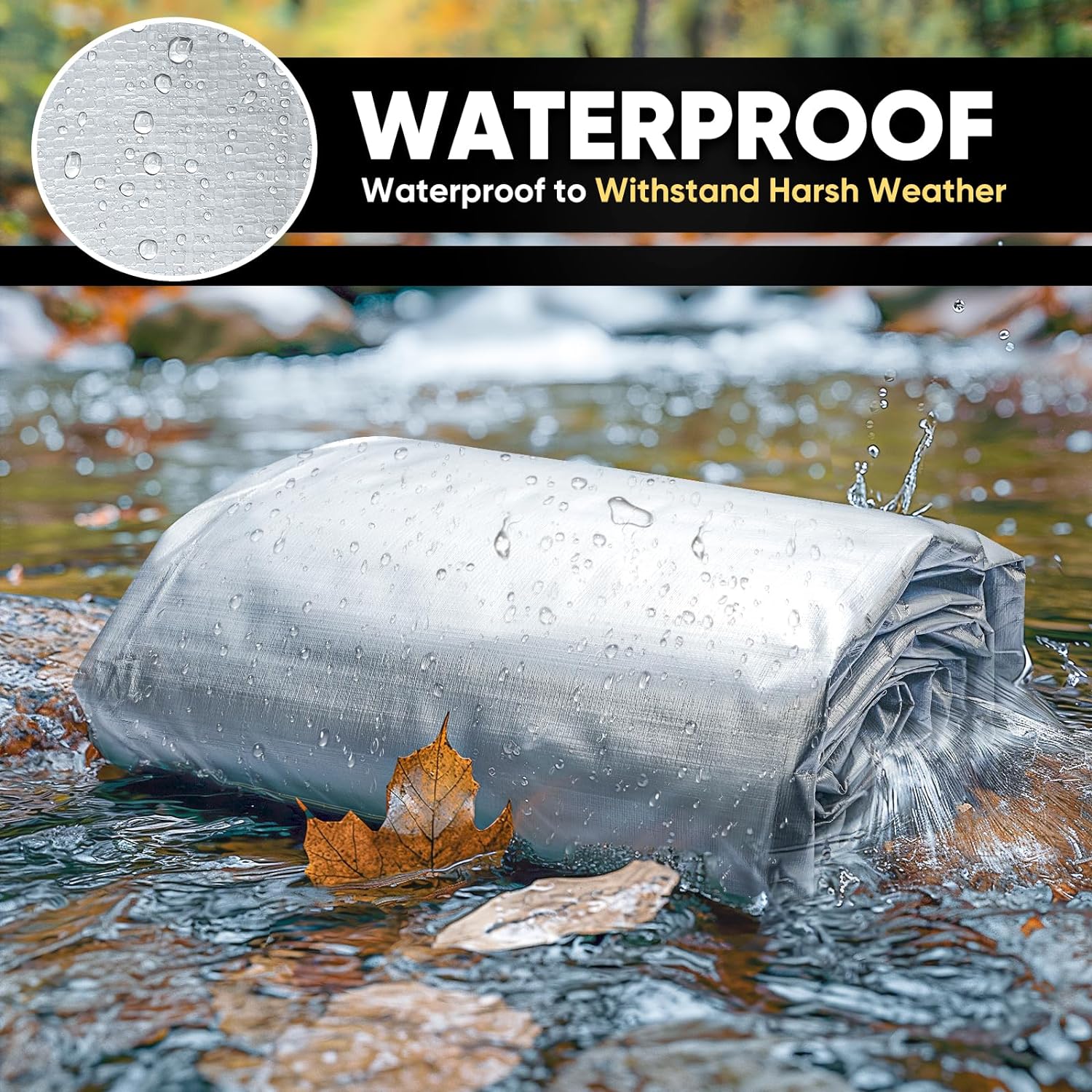 GZBtech Waterproof Tarp 16 Mil Heavy Duty Tarp 11 Sizes Silver&Black, Waterproof Thick Plastic for Outdoor Patio Yard Use, UV Resistant Tarps.