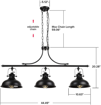 Kitchen Island Black Dome Pendant 3-Lights-3