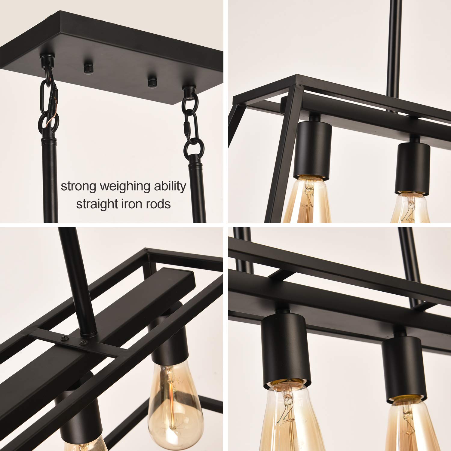 Kitchen Island Linear Pendant Black 4-Lights-4