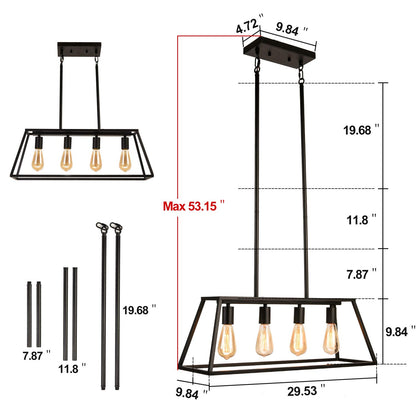 Kitchen Island Linear Pendant Black 4-Lights-3