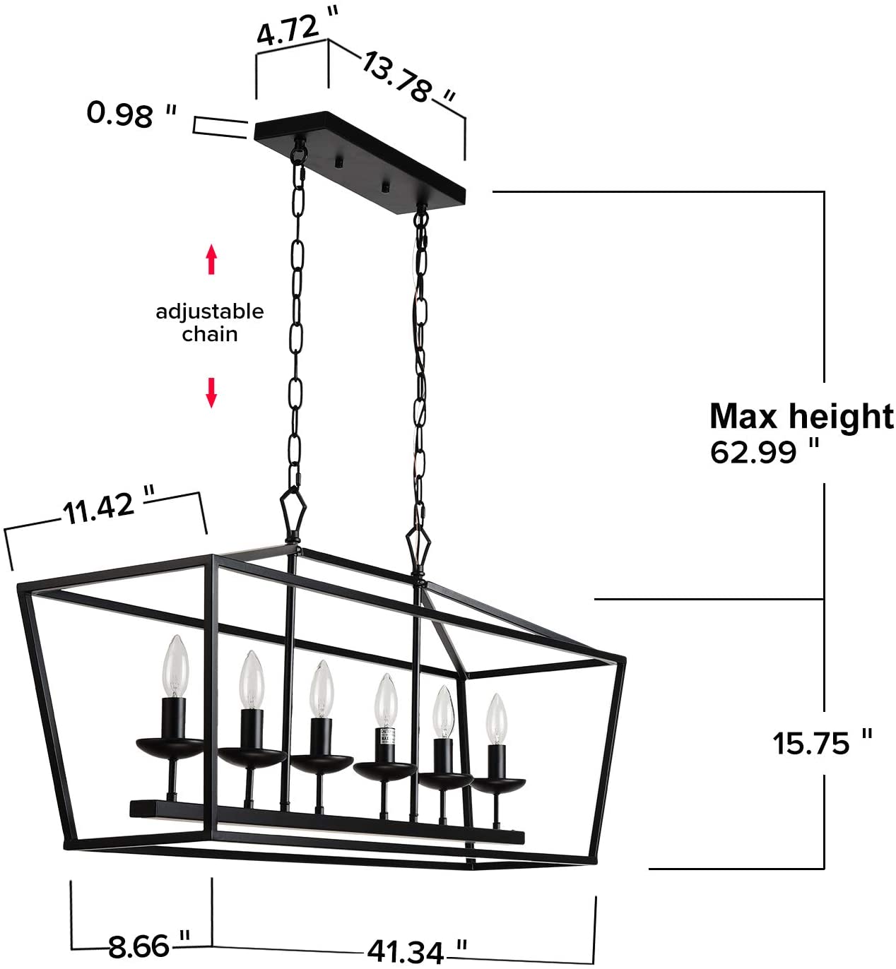 Kitchen Island Rectangle Chandelier Black 6-Light-3
