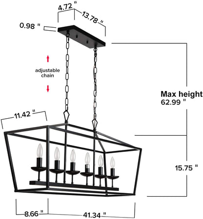 Kitchen Island Rectangle Chandelier Black 6-Light-3